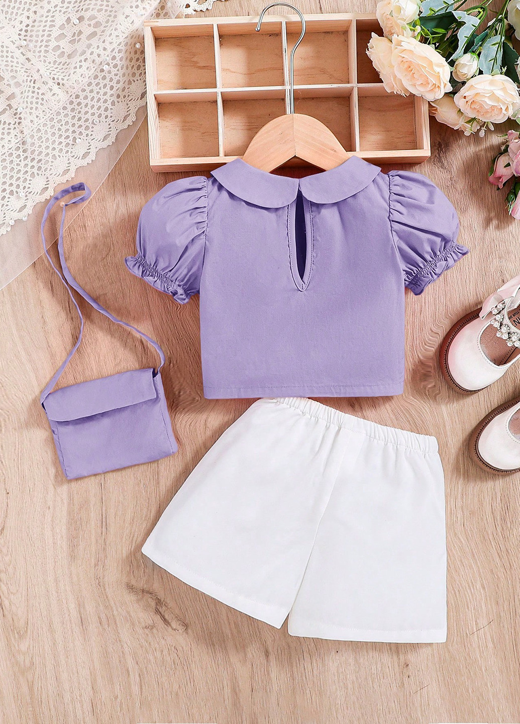 Сиреневый летний костюм (блуза, шорты) SHEIN