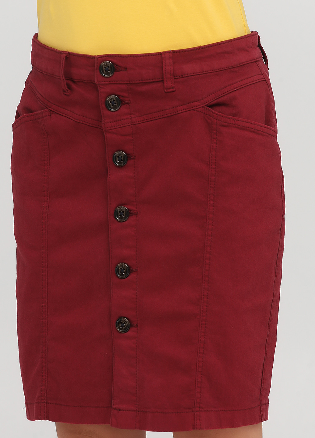 Бордовая джинсовая однотонная юбка C&A