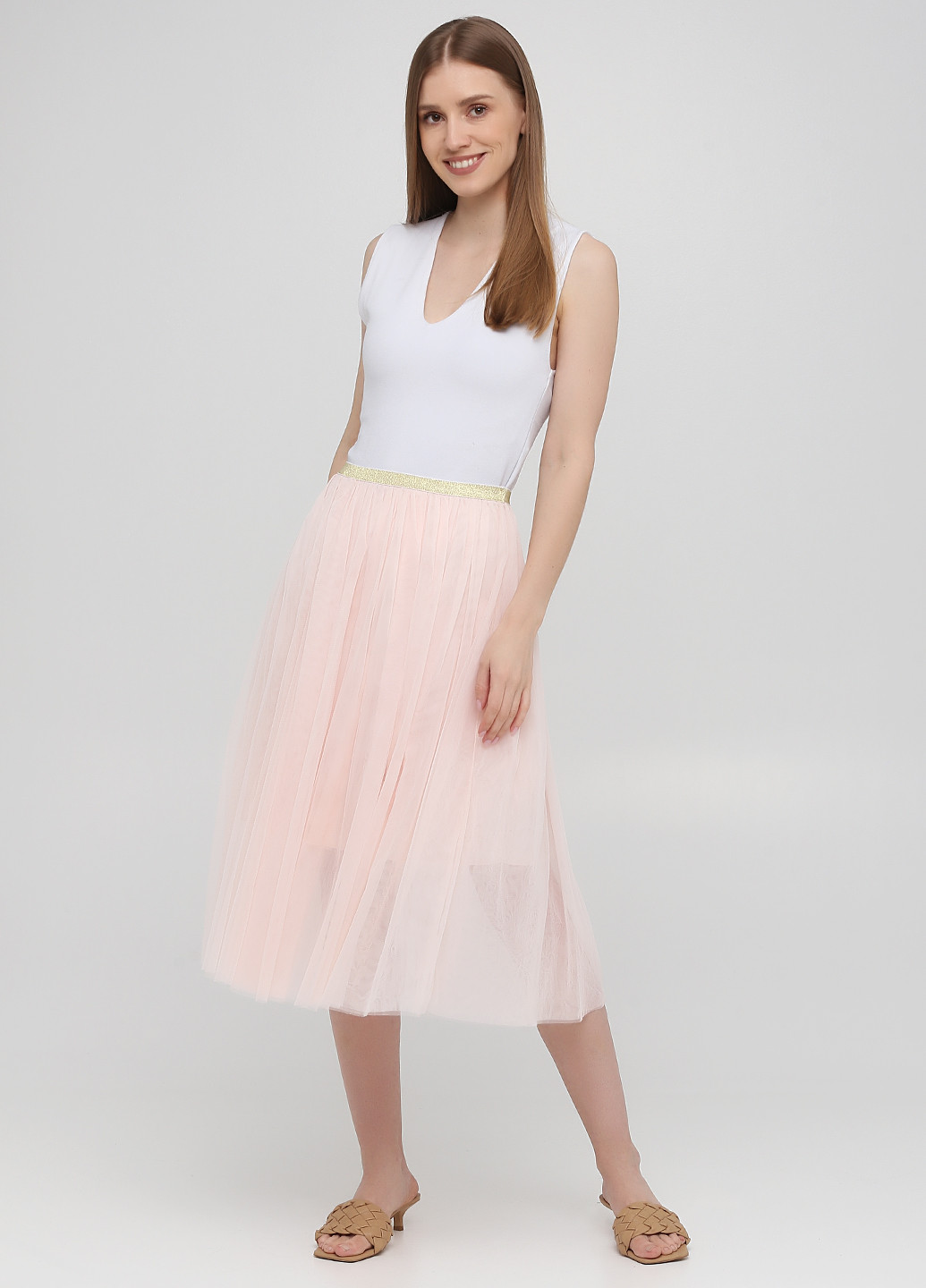 Светло-розовая кэжуал однотонная юбка Jennyfer клешированная