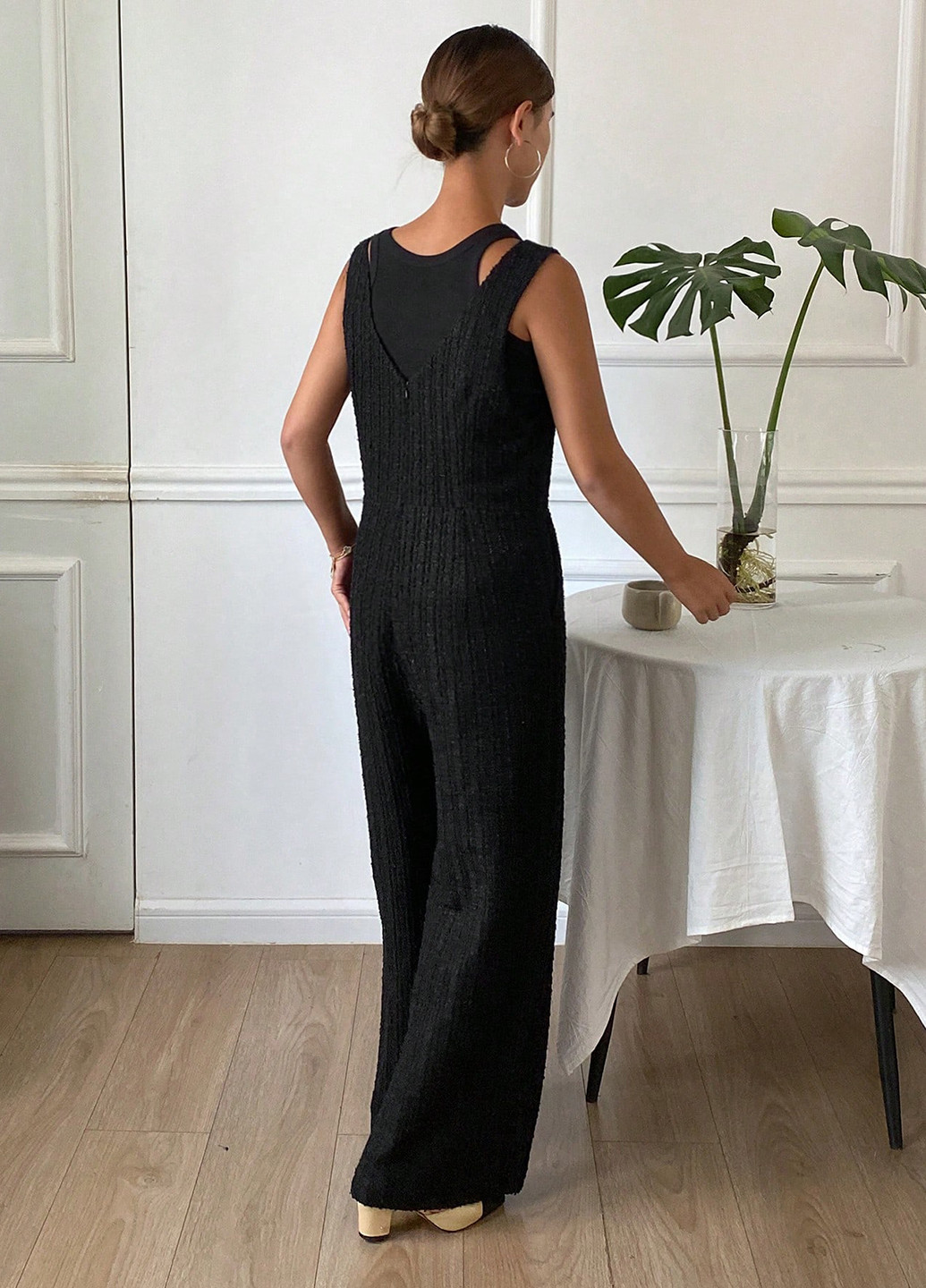 Комбінезон SHEIN комбінезон-брюки однотонний чорний кежуал поліестер