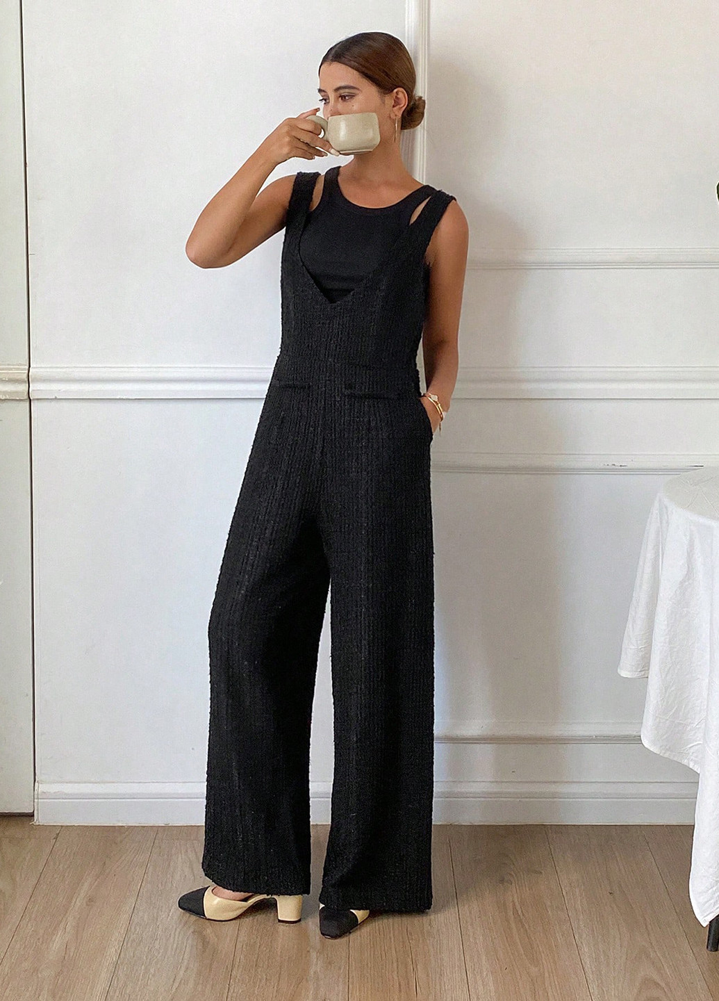 Комбінезон SHEIN комбінезон-брюки однотонний чорний кежуал поліестер