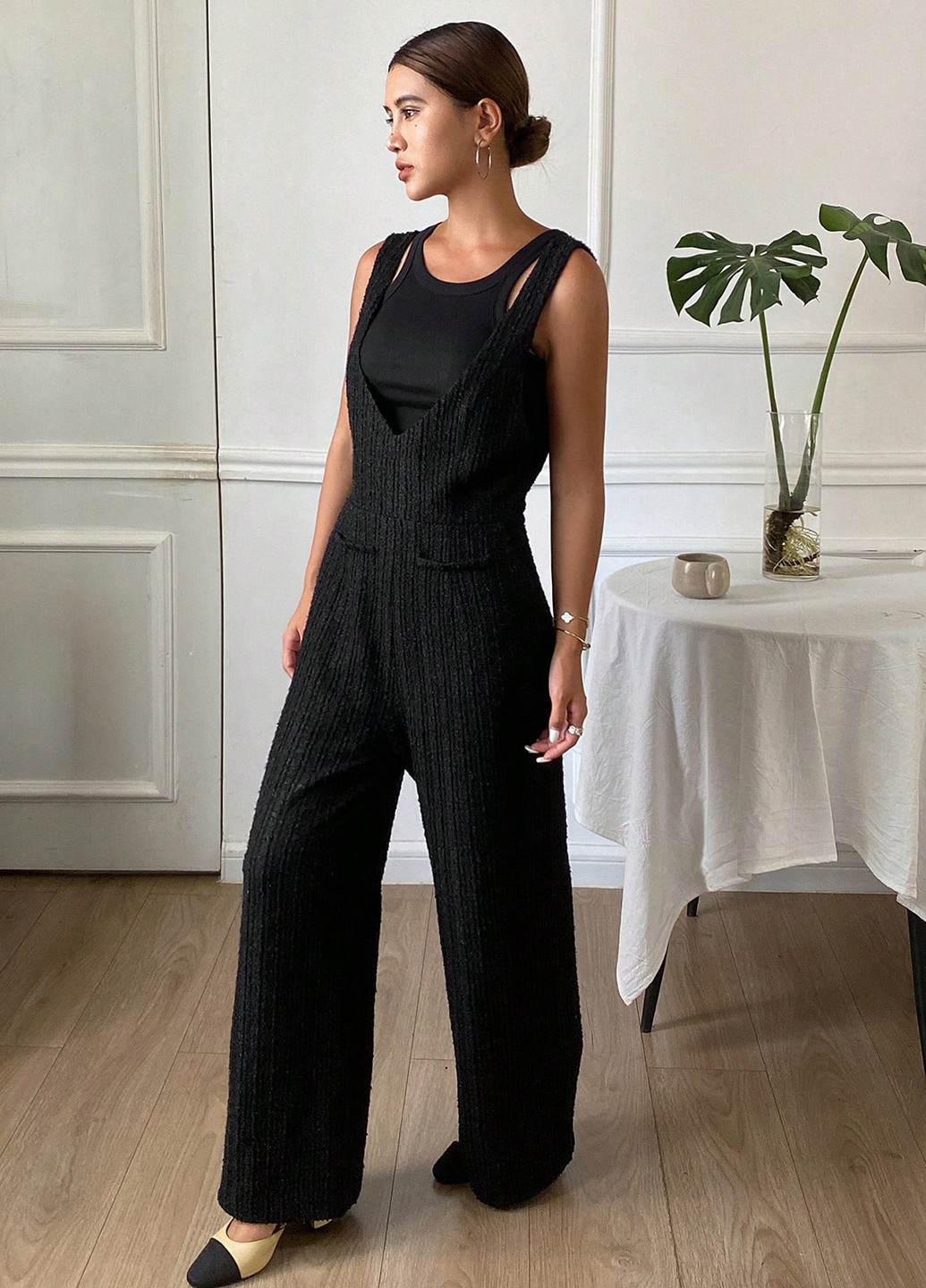 Комбінезон SHEIN комбінезон-брюки однотонний чорний кежуал поліестер