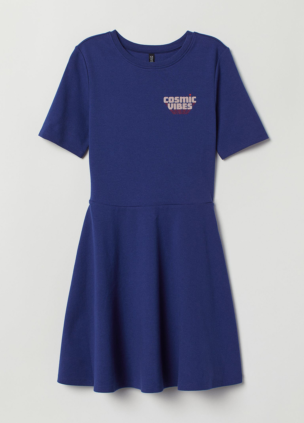 Синее кэжуал платье клеш H&M с надписью