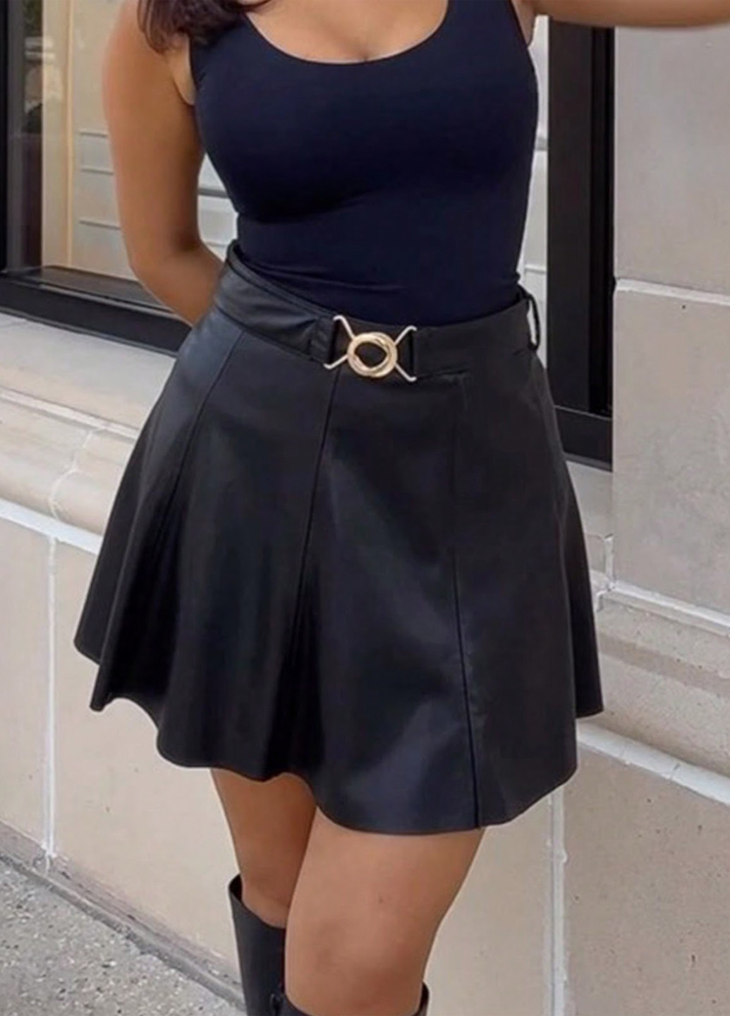 Черная кэжуал однотонная юбка SHEIN клешированная