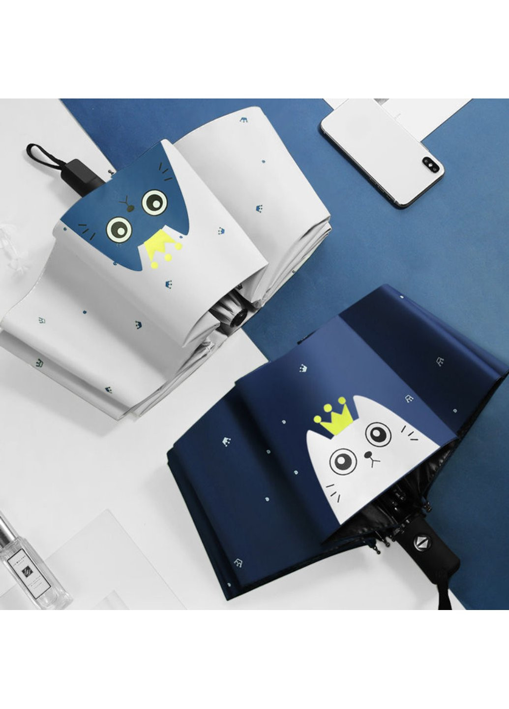 Комбінована} міні-парасолька складана синій кіт 5530 95 см Power (254454448)