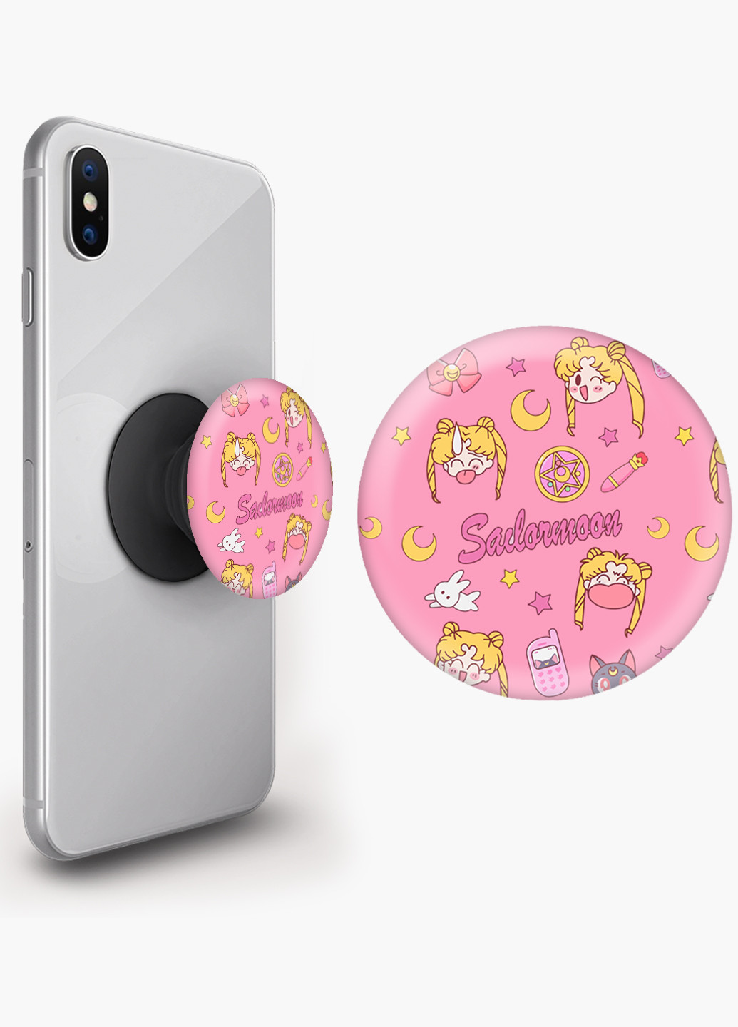 Попсокет (Popsockets) тримач для смартфону Сейлор Мун (Sailor Moon) (8754-2911) Чорний MobiPrint (229014744)