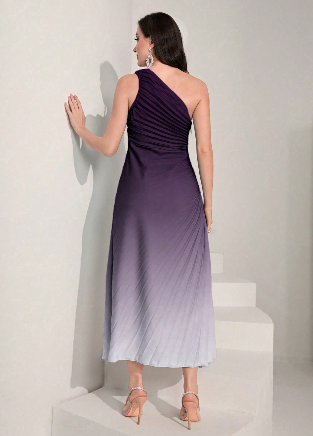 Фиолетовое вечернее, кэжуал платье на одно плечо SHEIN однотонное