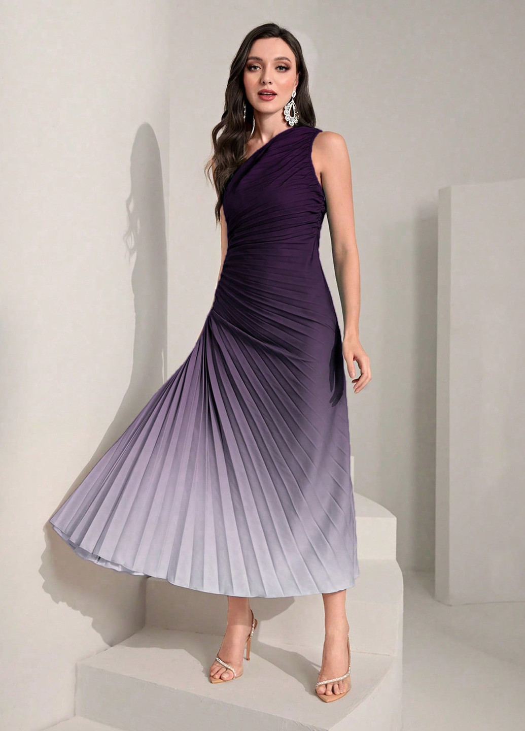 Фиолетовое вечернее, кэжуал платье на одно плечо SHEIN однотонное