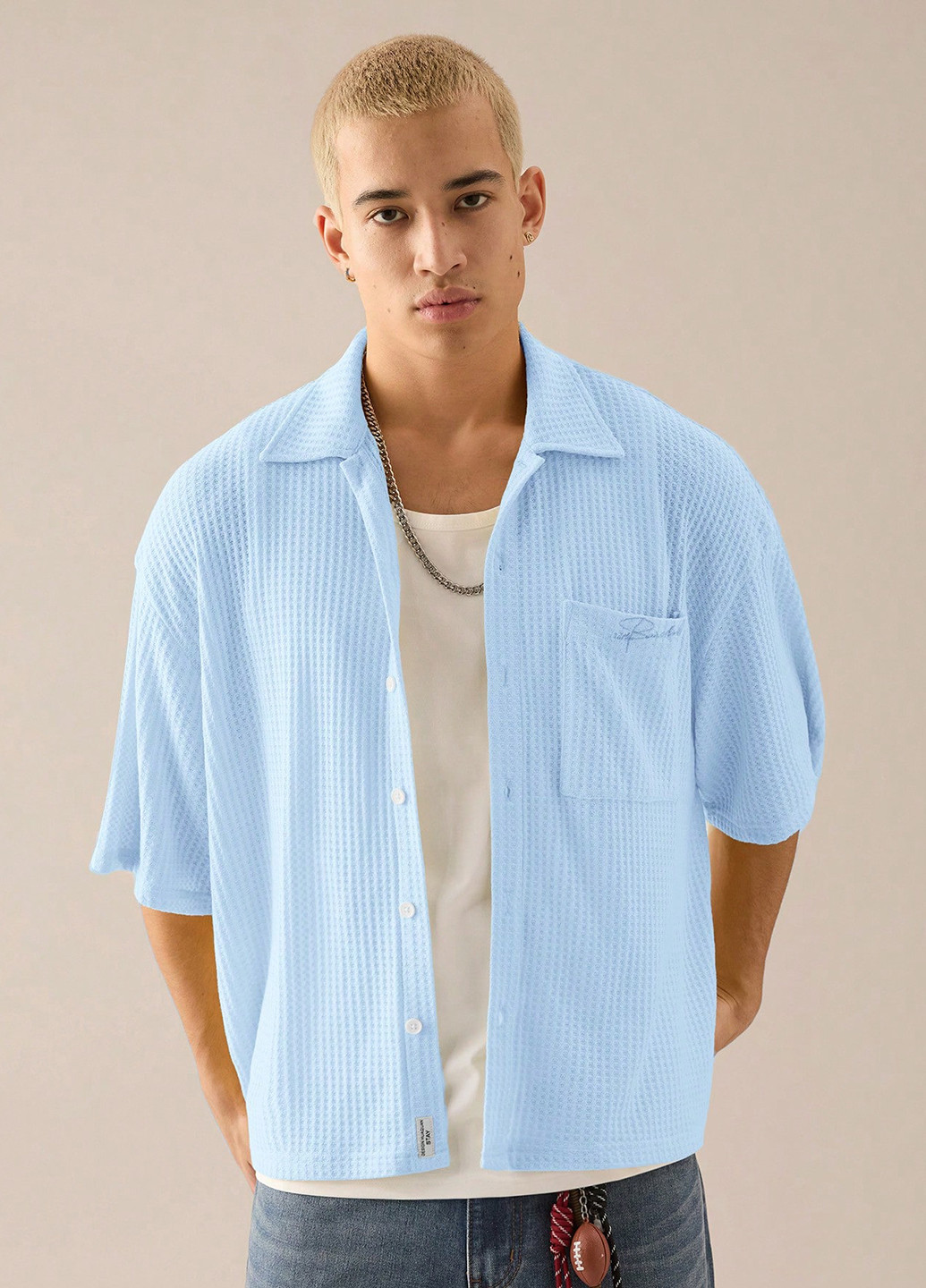 Голубой кэжуал рубашка однотонная SHEIN