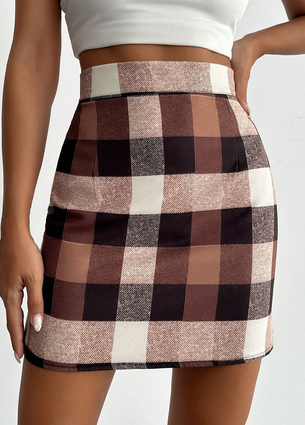 Коричневая кэжуал в клетку юбка SHEIN карандаш
