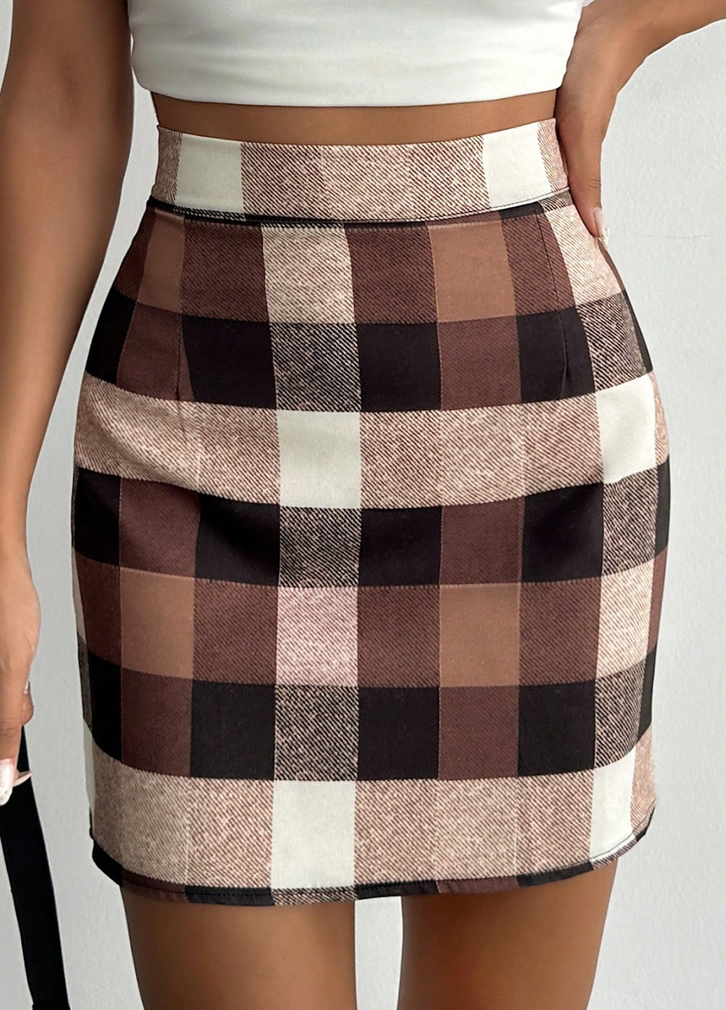 Коричневая кэжуал в клетку юбка SHEIN карандаш