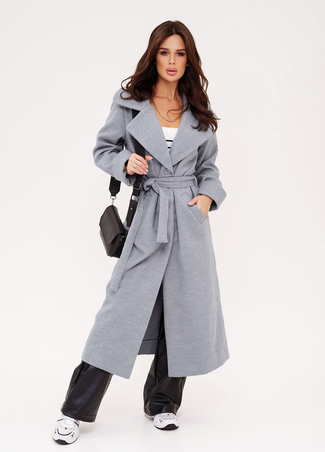 Сіре демісезонне Пальто жіноче однобортне ISSA PLUS