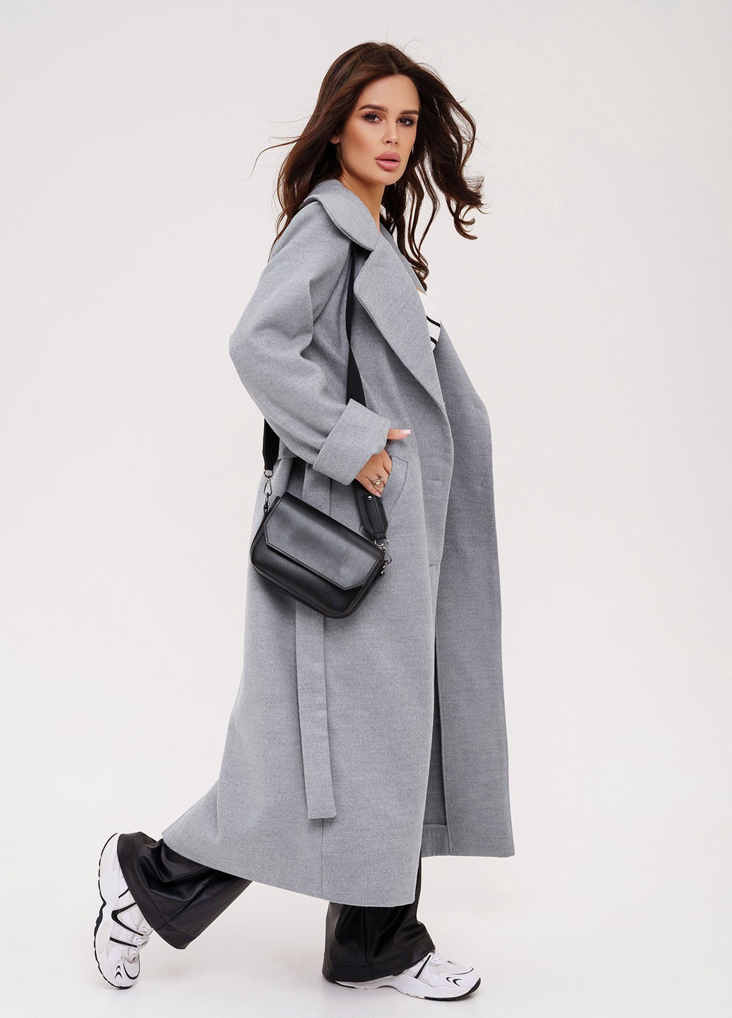 Сіре демісезонне Пальто жіноче однобортне ISSA PLUS