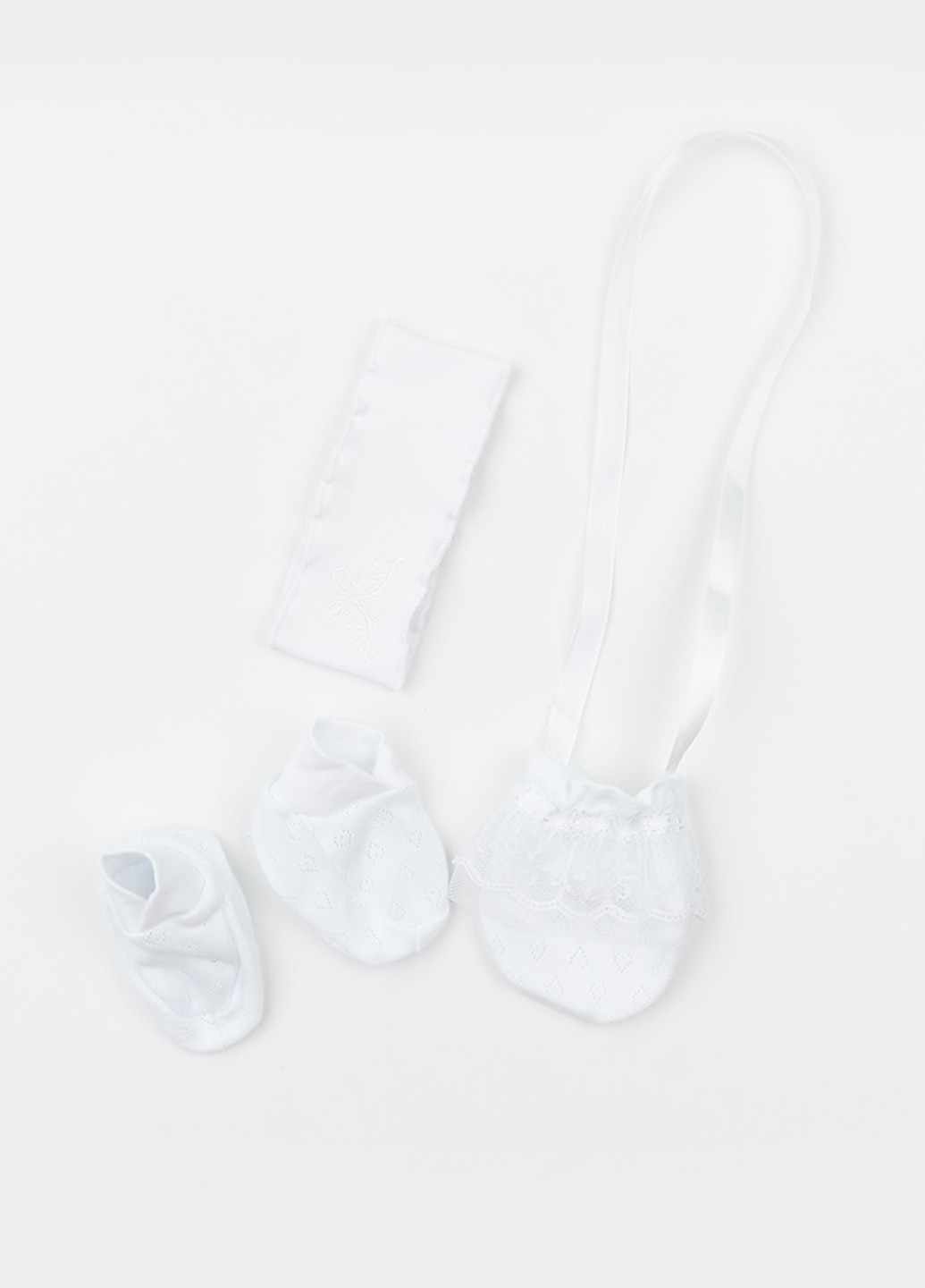 Белый демисезонный комплект (повязка, платье, шорты, пинетки) Ляля