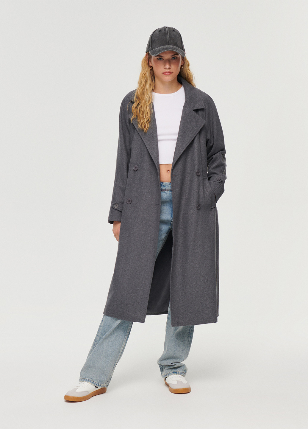 Серое демисезонное Пальто двубортное House