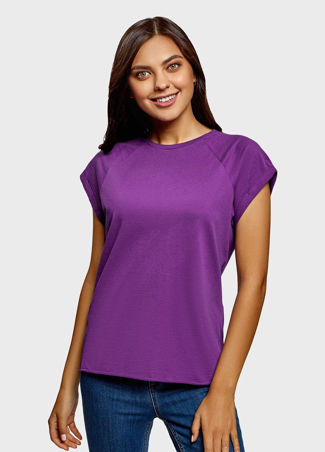 Фиолетовая летняя футболка с коротким рукавом Oodji