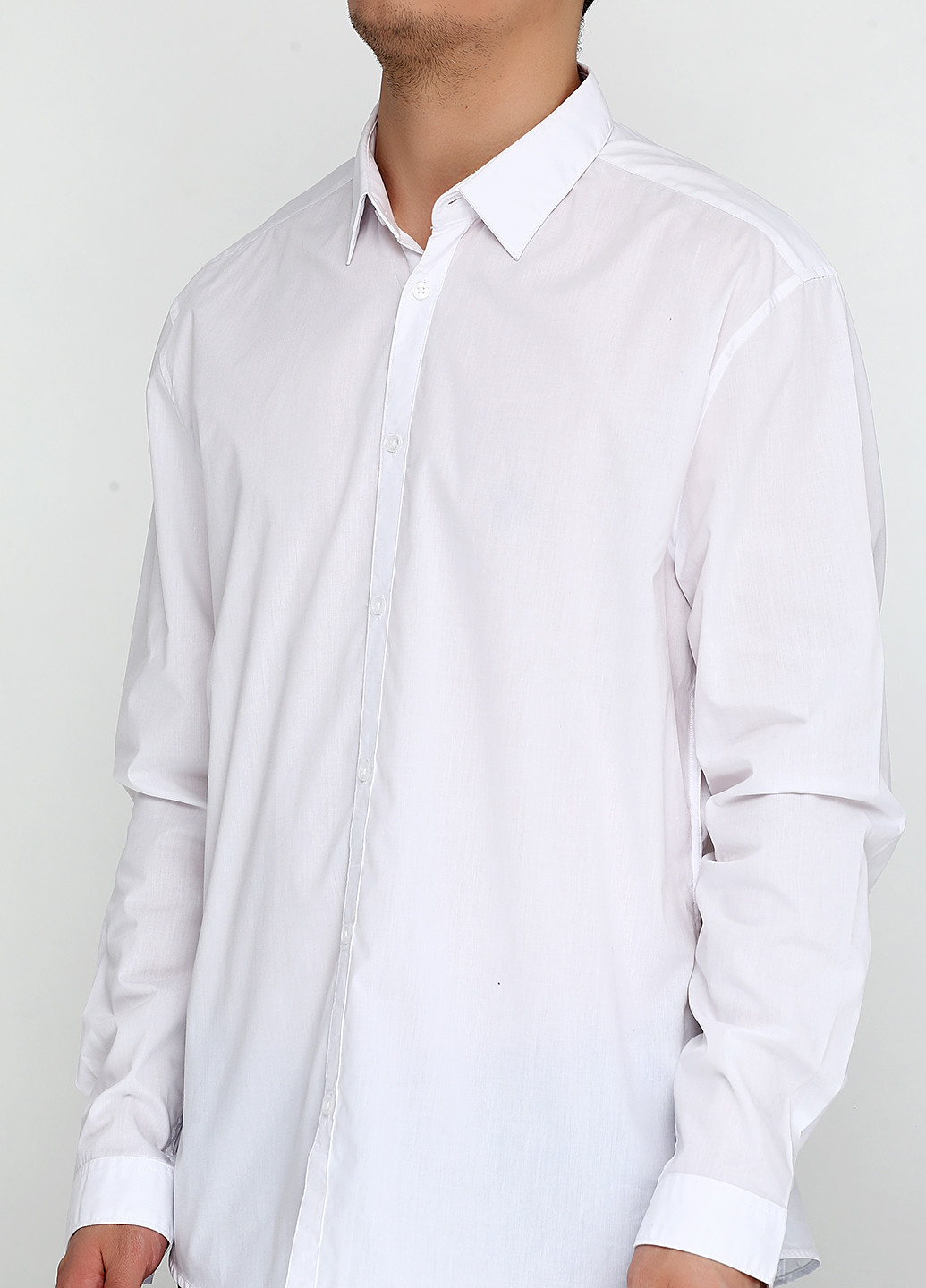 Белая классическая рубашка однотонная H&M с длинным рукавом