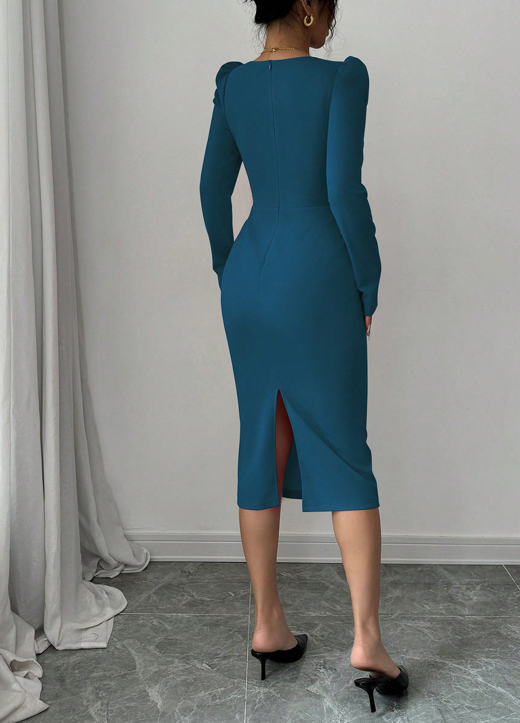 Морской волны праздничный, деловое платье футляр SHEIN однотонное