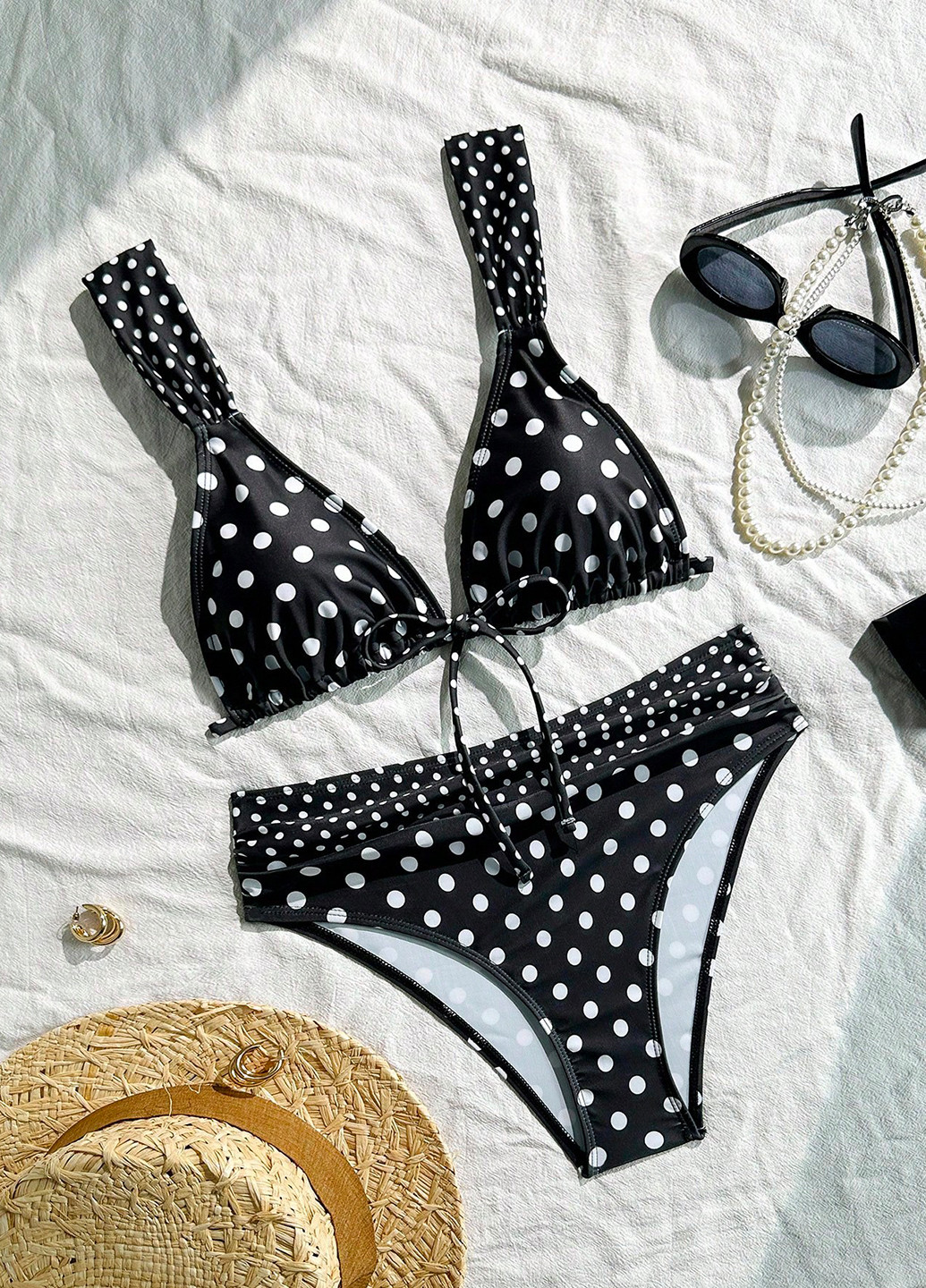 Чорно-білий літній купальник (ліф, трусики) бікіні, роздільний SHEIN