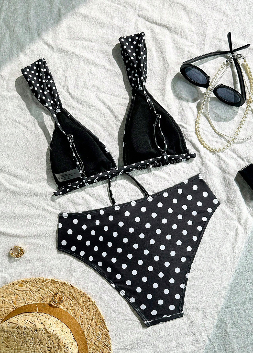 Чорно-білий літній купальник (ліф, трусики) бікіні, роздільний SHEIN