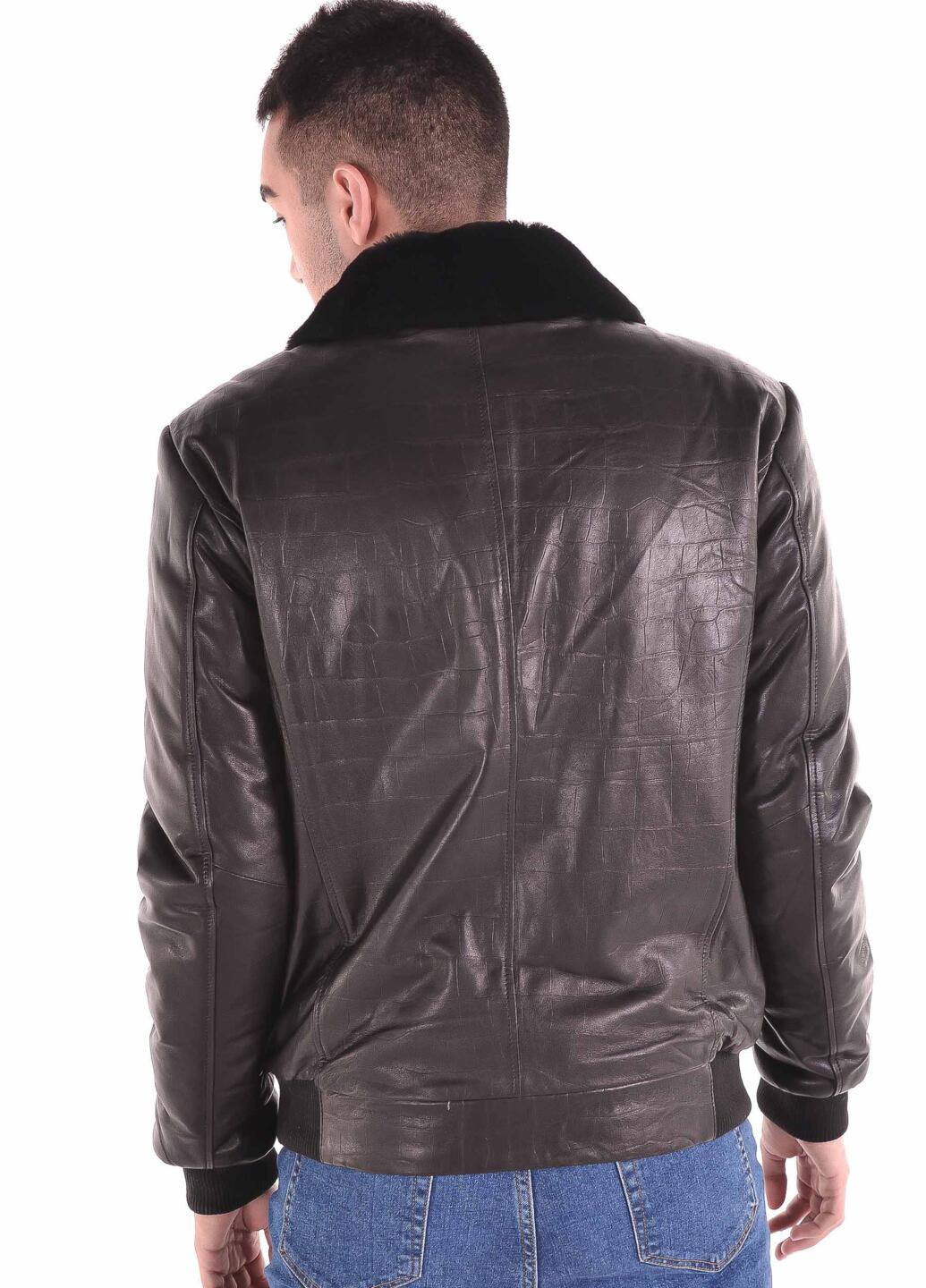 Куртка утеплена з натуральної шкіри Roksan однотонна чорна кежуал