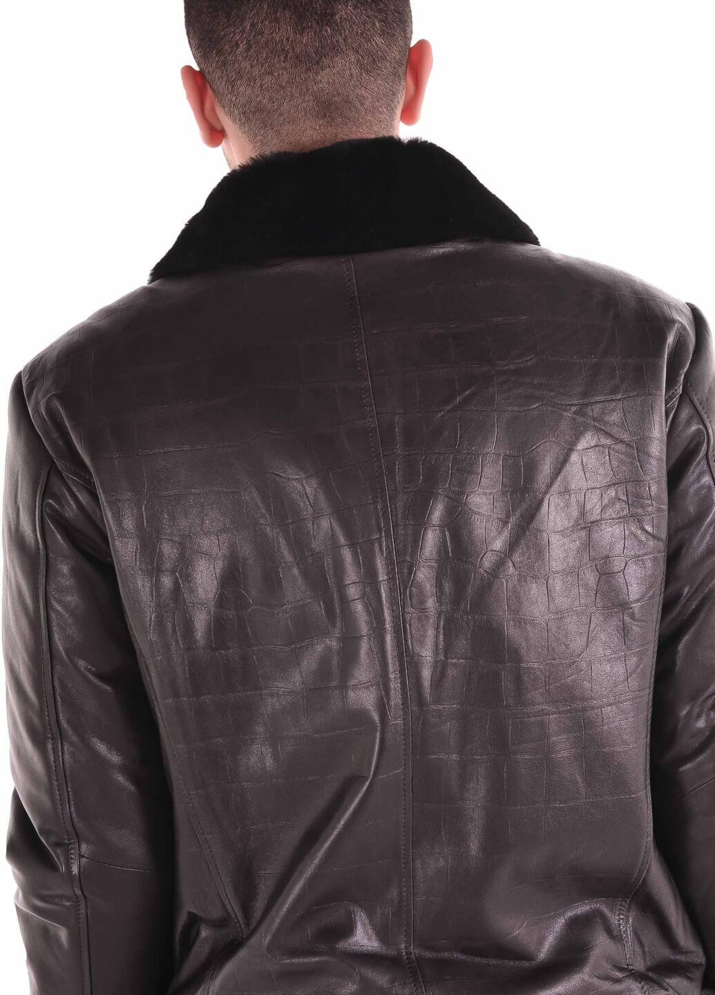 Куртка утеплена з натуральної шкіри Roksan однотонна чорна кежуал