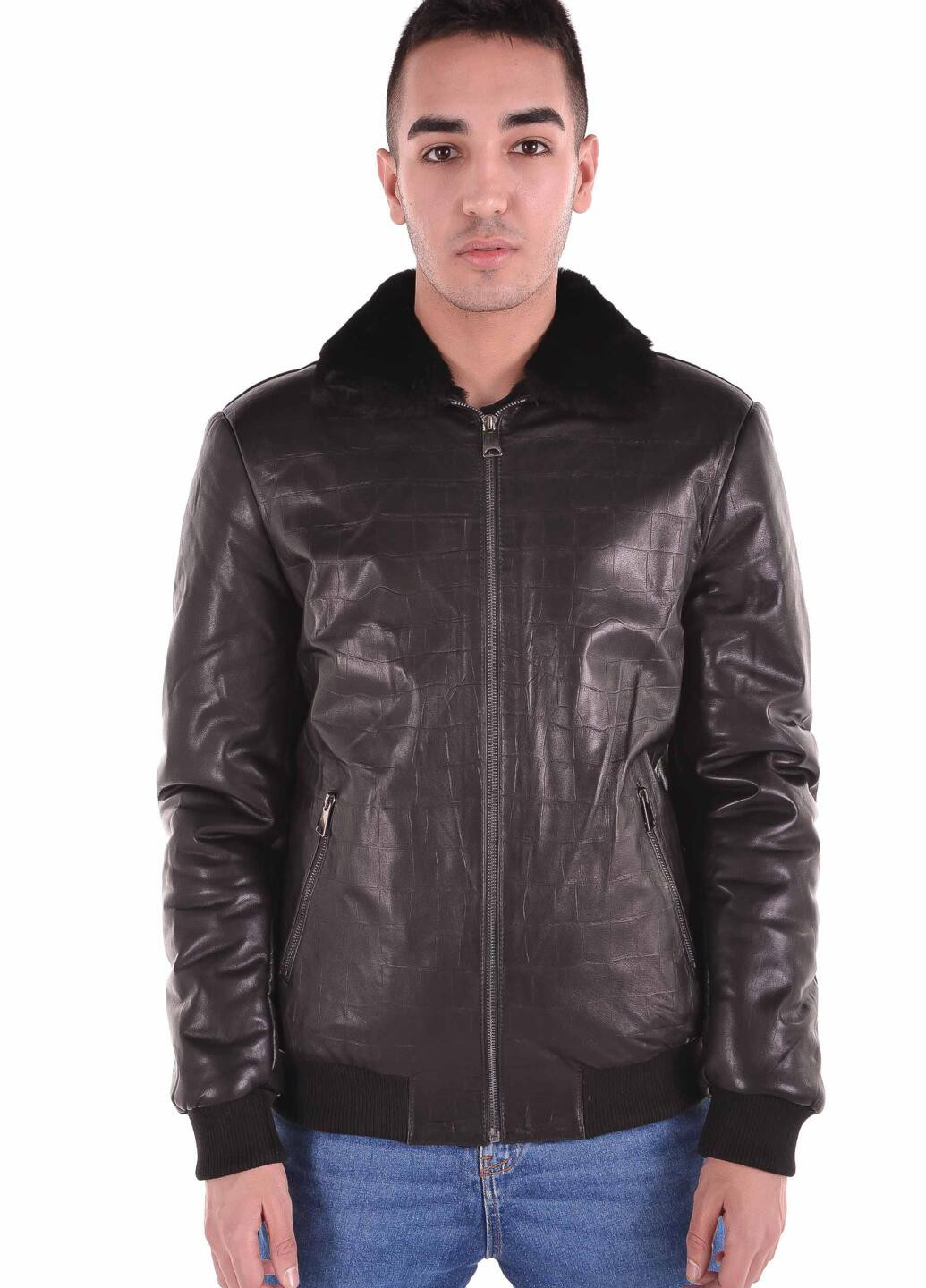 Куртка утепленная из натуральной кожи Roksan однотонная чёрная кэжуал