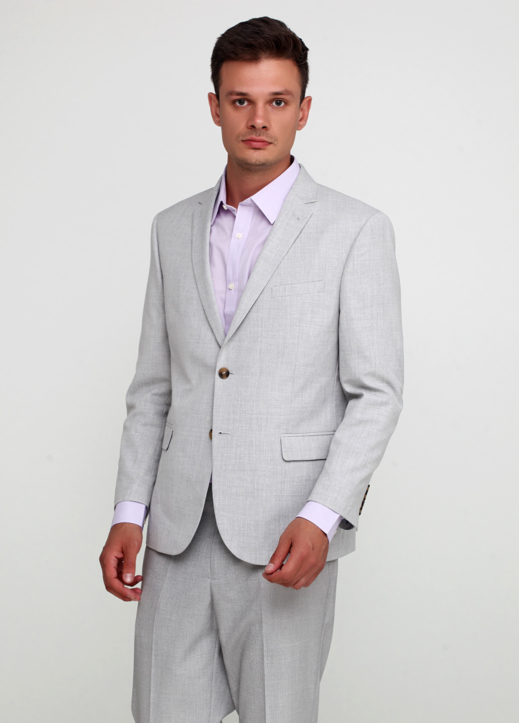Пиджак F&F с длинным рукавом меланж светло-серый кэжуал