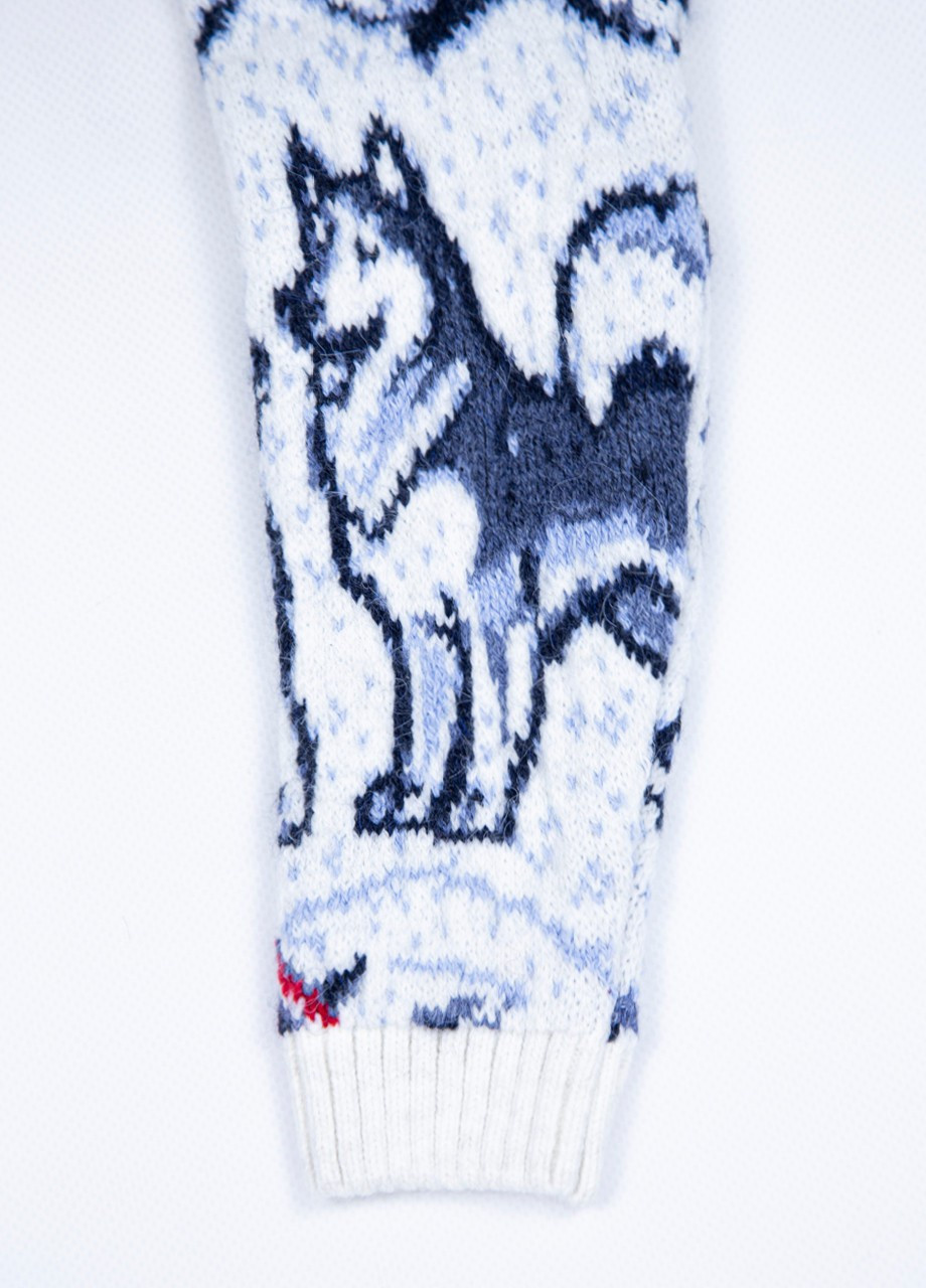 Белый зимний свитер для девочки зимний белый с волками Pulltonic Прямая