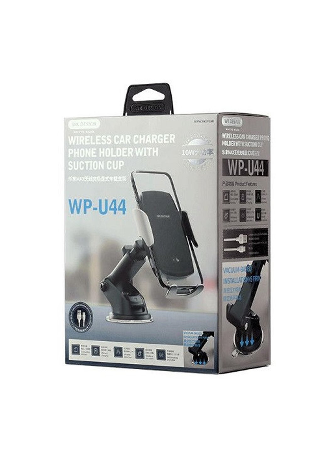 Автодержатель с беспроводной зарядкой Wireless Car Charger Holder WP-U44-black WK (254709360)