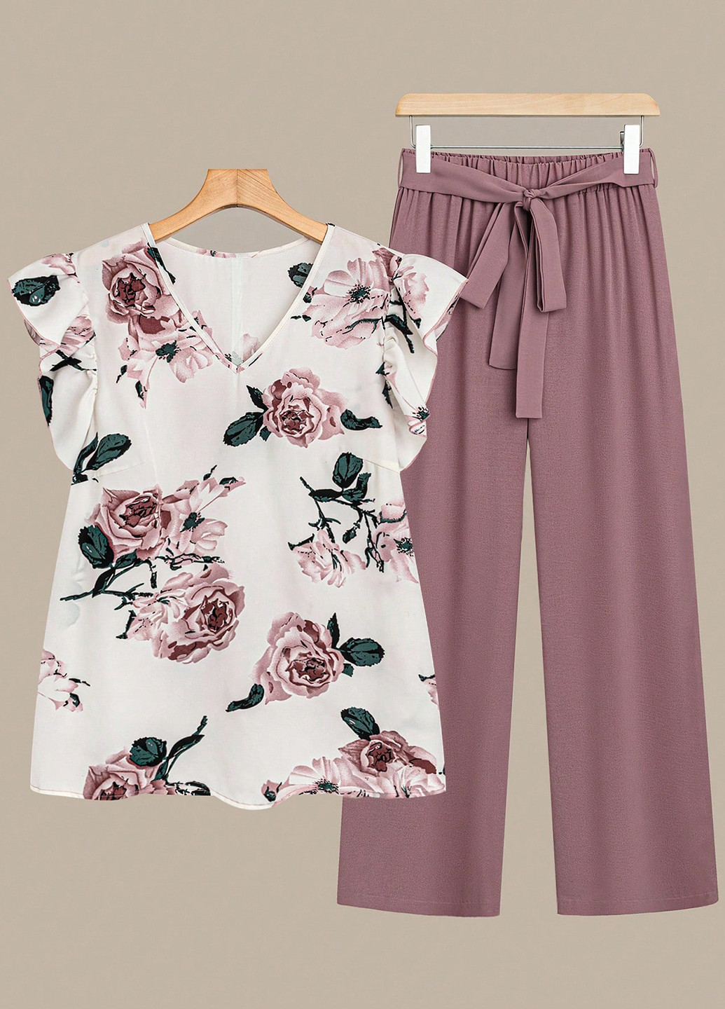 Бузковий літній комплект (блуза, штани) SHEIN