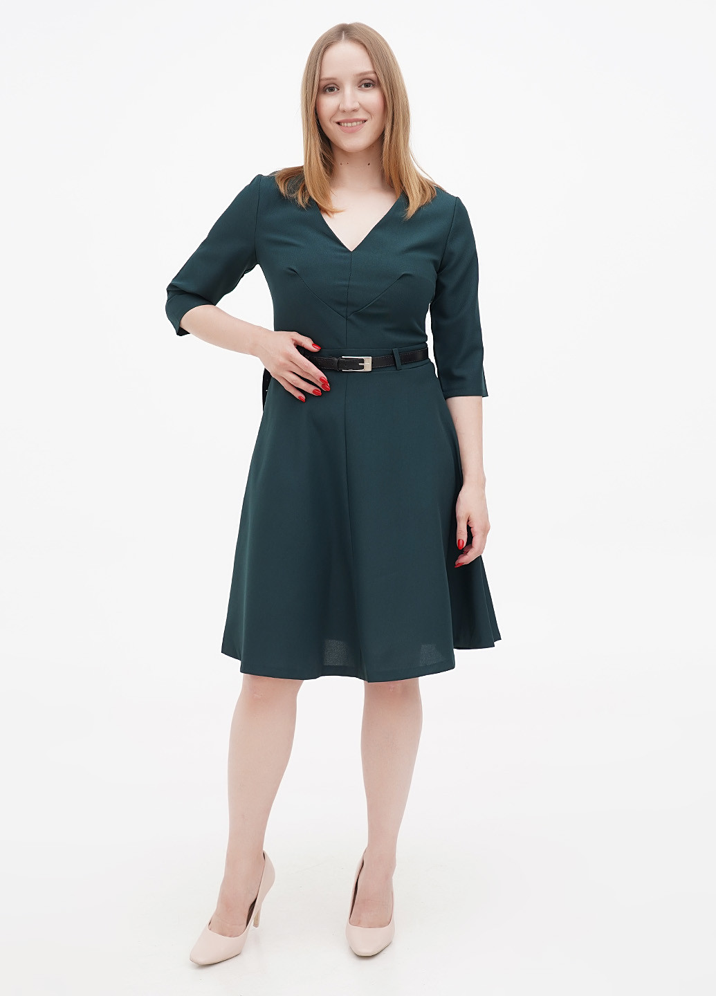 Темно-зелена ділова сукня кльош Rebecca Tatti однотонна