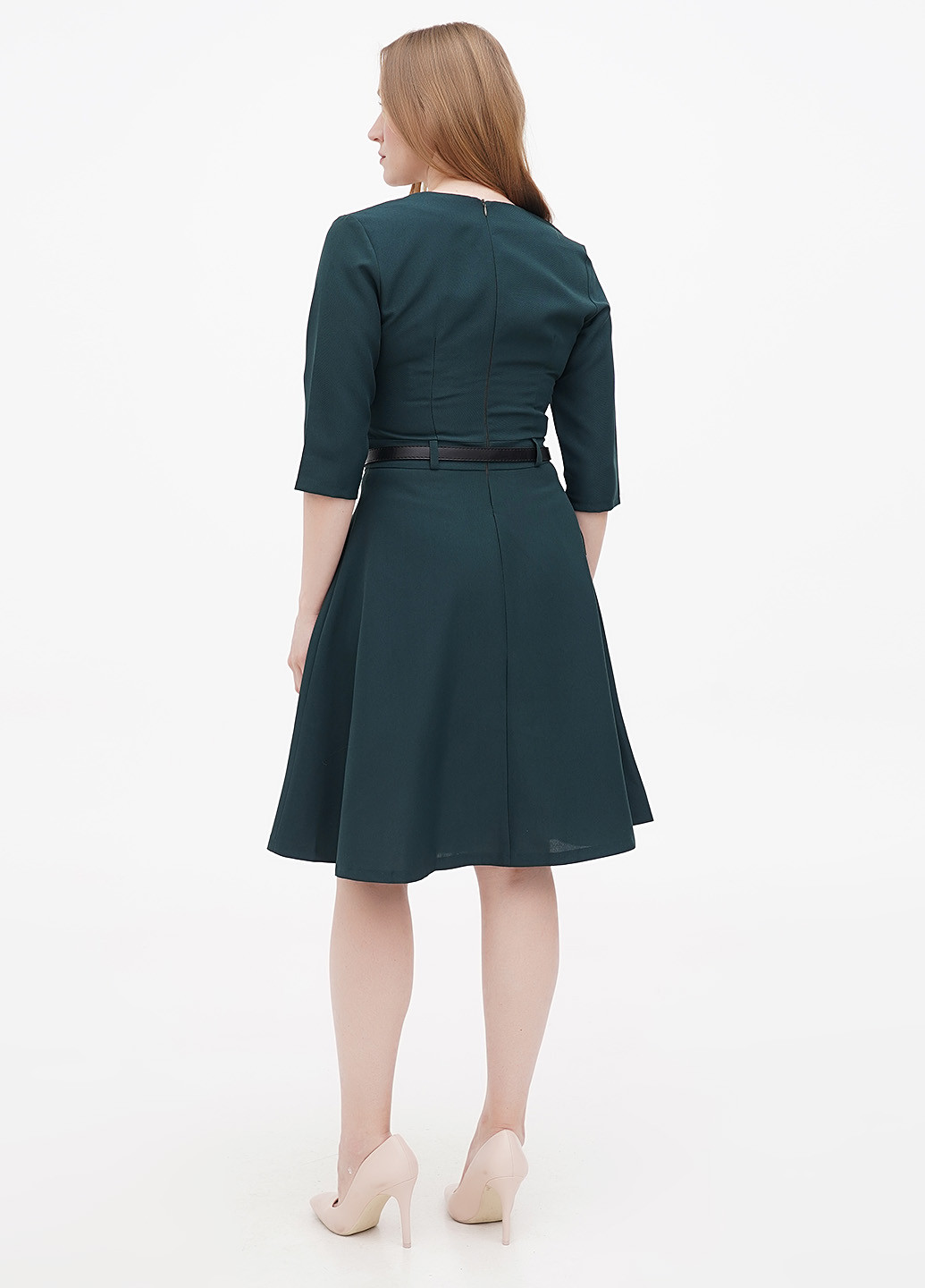 Темно-зеленое деловое платье клеш Rebecca Tatti однотонное