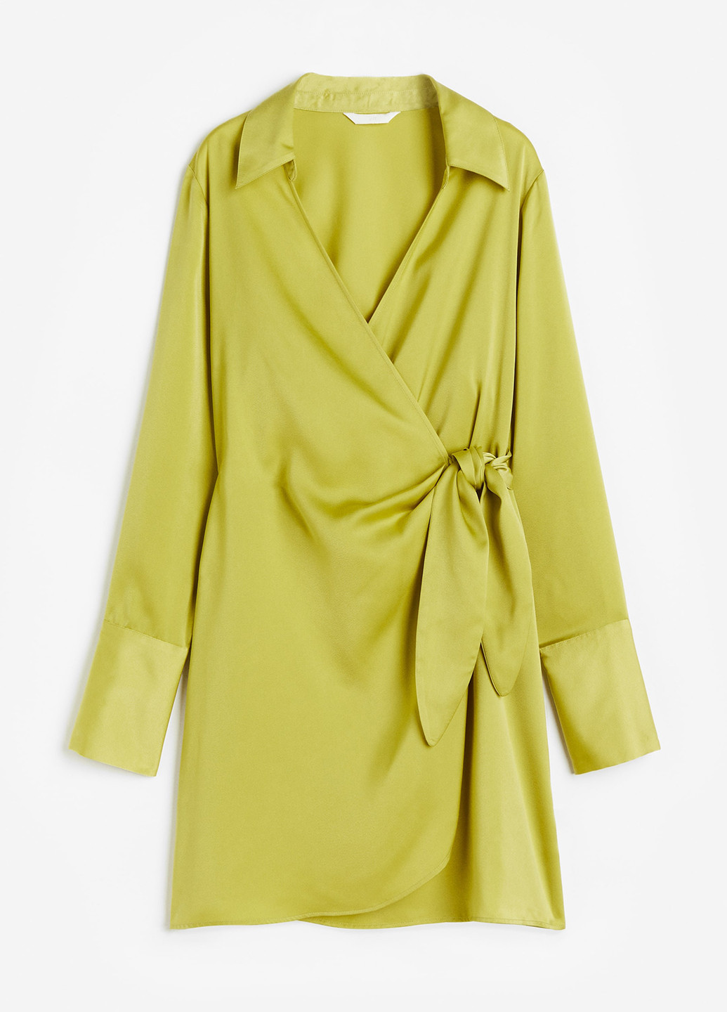 Кислотно-зеленое кэжуал платье на запах H&M однотонное