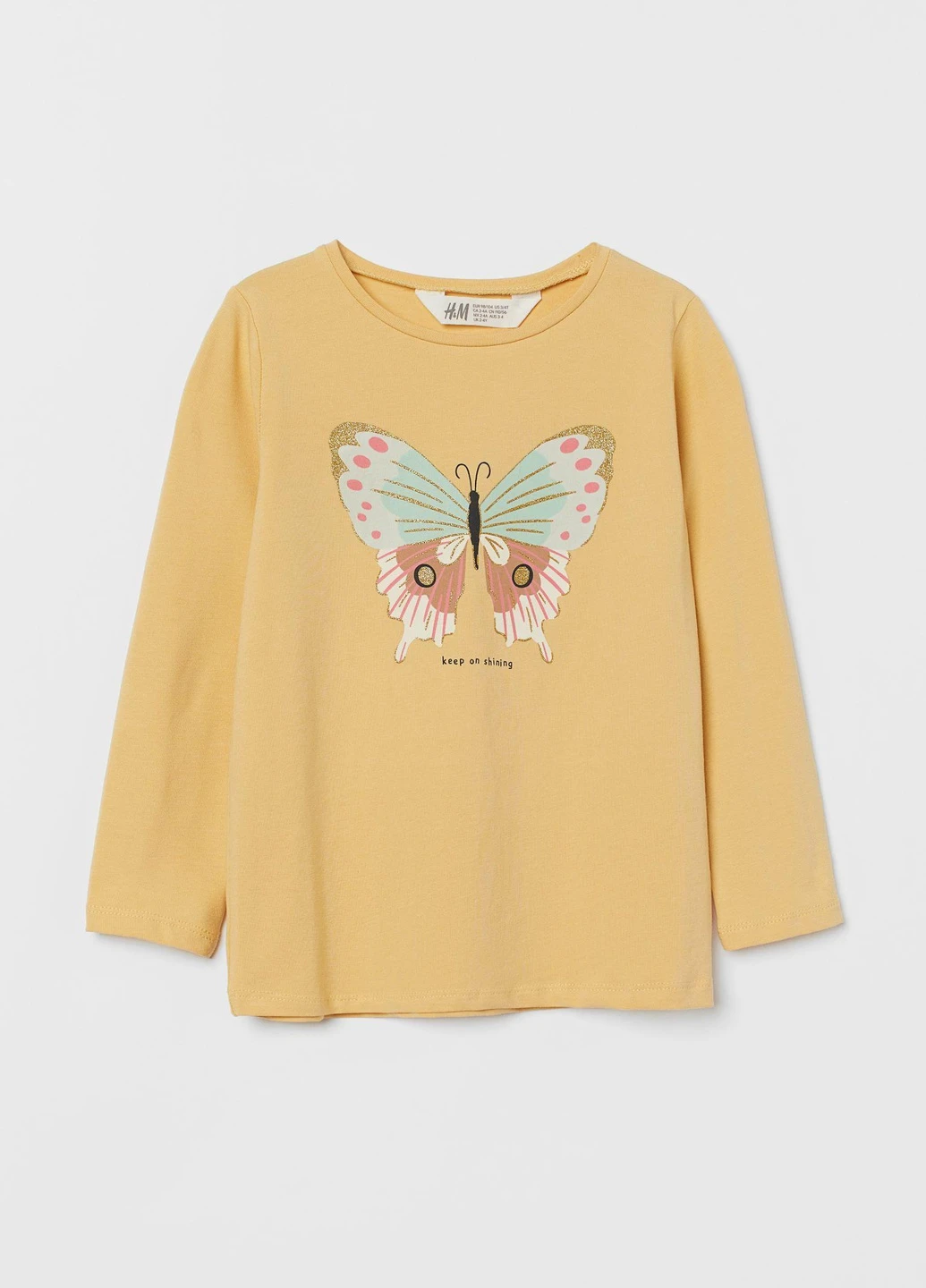 Лонгслів,жовтий з принтом, H&M (254866821)