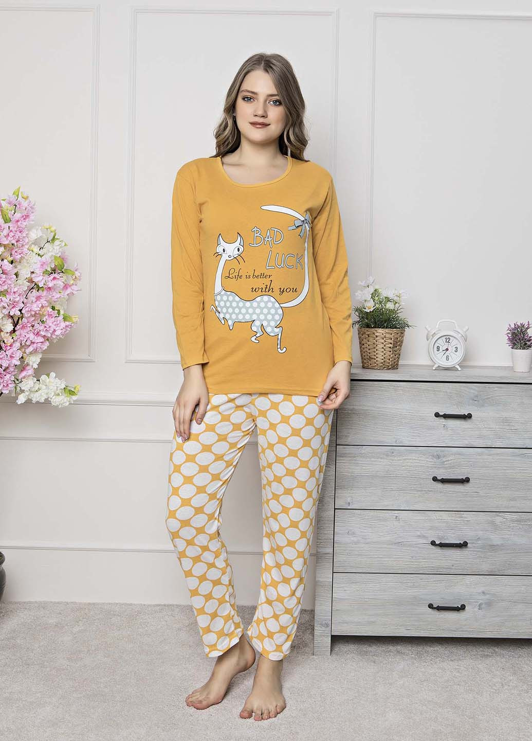 Горчичный демисезонный комплект (лонгслив, брюки) Rinda Pijama