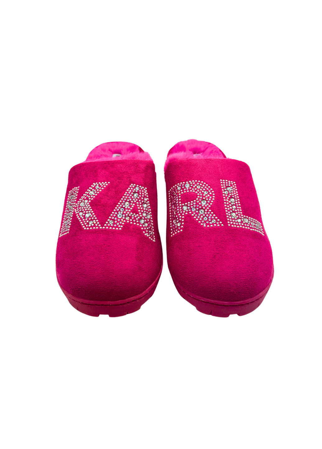 Малиновые тапочки Karl Lagerfeld со стразами, с логотипом