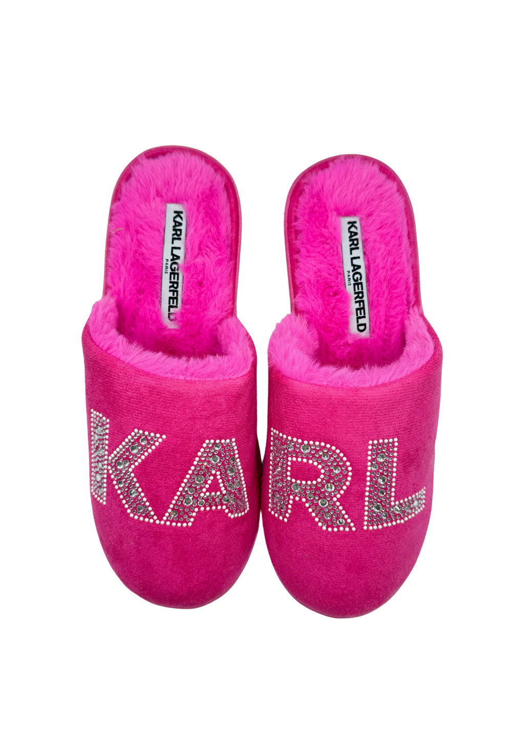 Малиновые тапочки Karl Lagerfeld со стразами, с логотипом