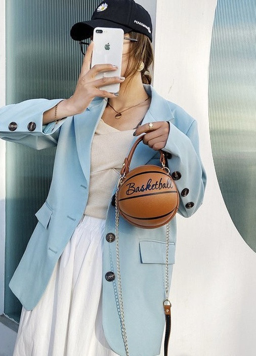 Женская классическая круглая сумка баскетбольный мяч на цепочке коричневая NoName (251204065)