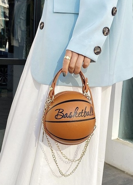 Женская классическая круглая сумка баскетбольный мяч на цепочке коричневая NoName (251204065)