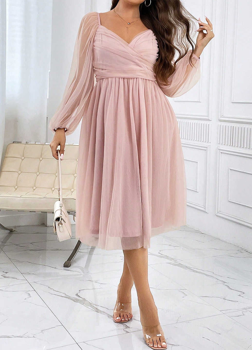 Пудрова святковий, вечірня сукня кльош SHEIN однотонна