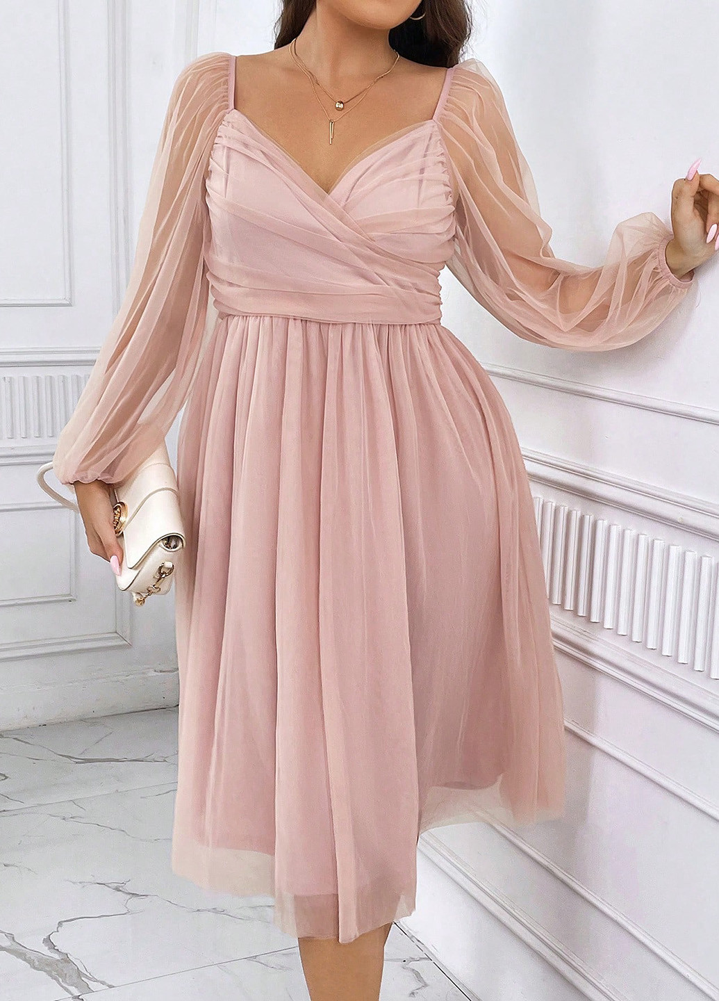 Пудрова святковий, вечірня сукня кльош SHEIN однотонна