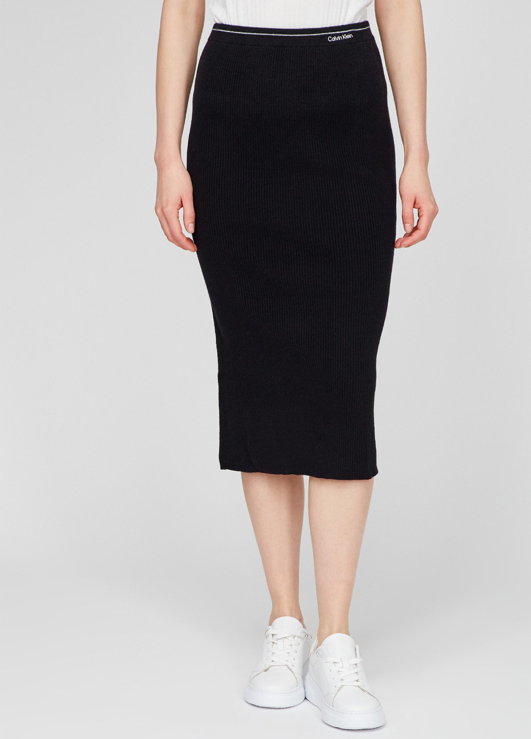Черная офисная, кэжуал с логотипом юбка Calvin Klein карандаш