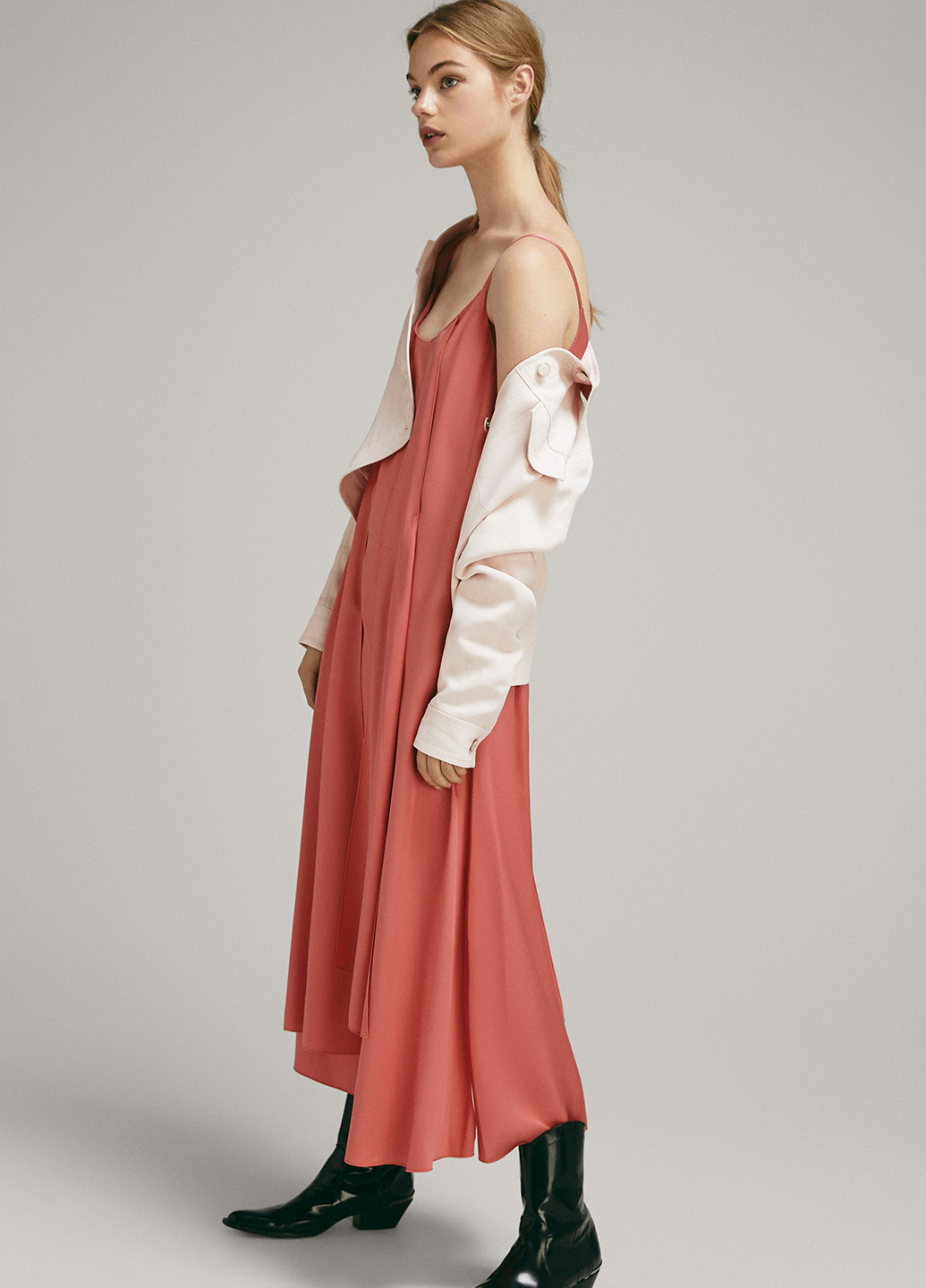 Коралловое кэжуал платье Massimo Dutti однотонное