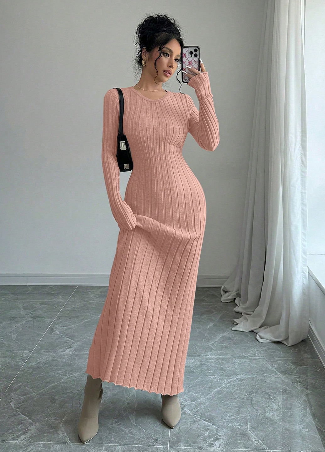 Світло-рожева кежуал сукня сукня светр SHEIN однотонна