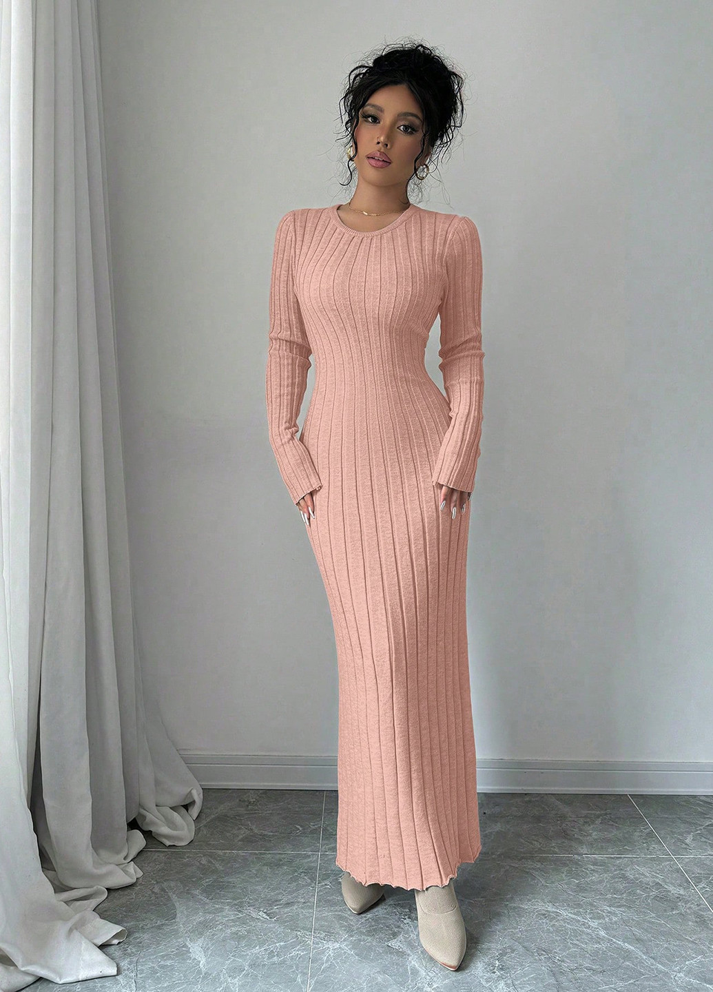 Світло-рожева кежуал сукня сукня светр SHEIN однотонна