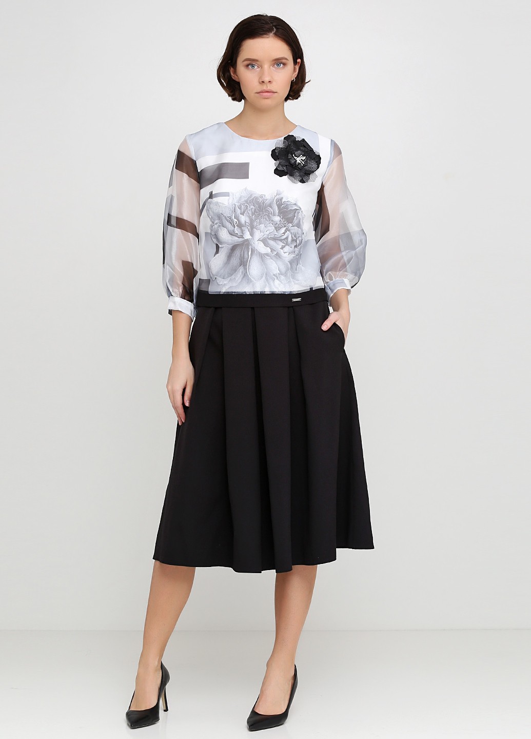 Серый демисезонный комплект (блуза, юбка) Grixmoon