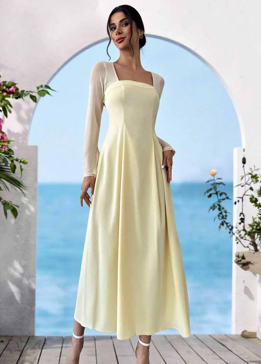 Желтое праздничный, вечернее платье SHEIN однотонное