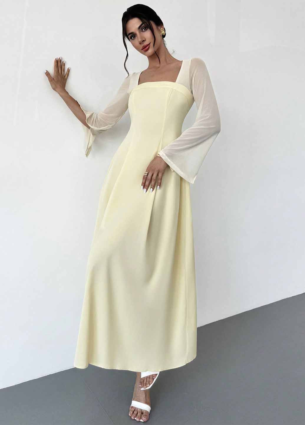 Желтое праздничный, вечернее платье SHEIN однотонное