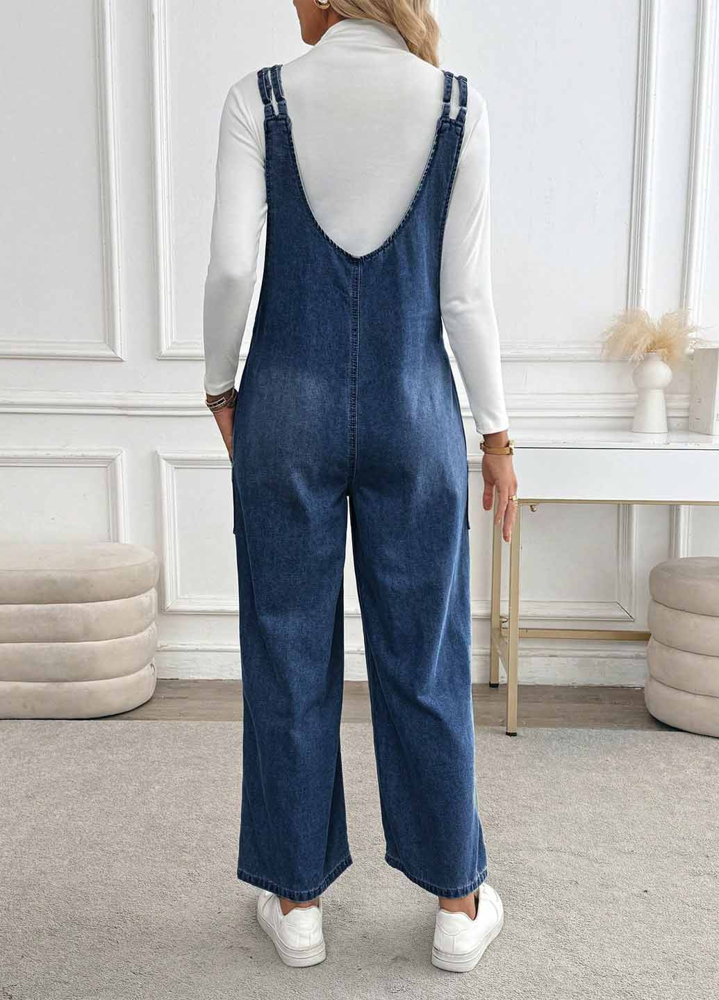Комбинезон SHEIN комбинезон-брюки варенка синий денил, кэжуал хлопок, джинс